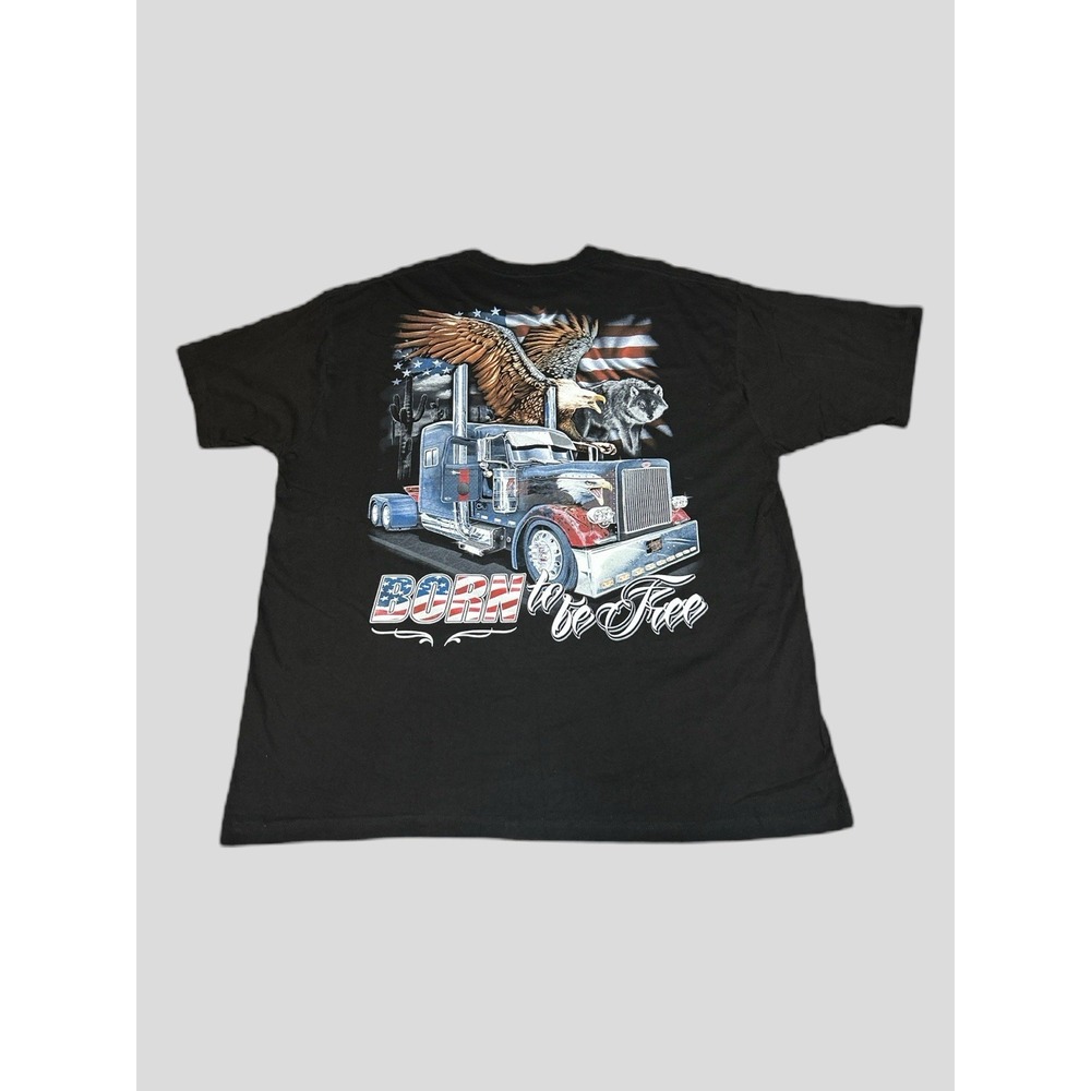Big Rig Trucker Graphic T Shirt 3XL Patriotic Eagle Wolf Black Tee USA Biker